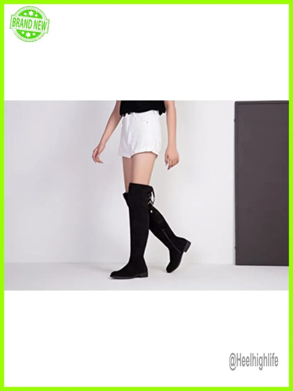 Faux Suede Over the Knee High Boots Low Flat Heel Side Zip Thigh High Boots